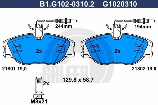 Set placute frana,frana disc PEUGEOT EXPERT (224) (1995 - 2016) GALFER B1.G102-0310.2 piesa NOUA