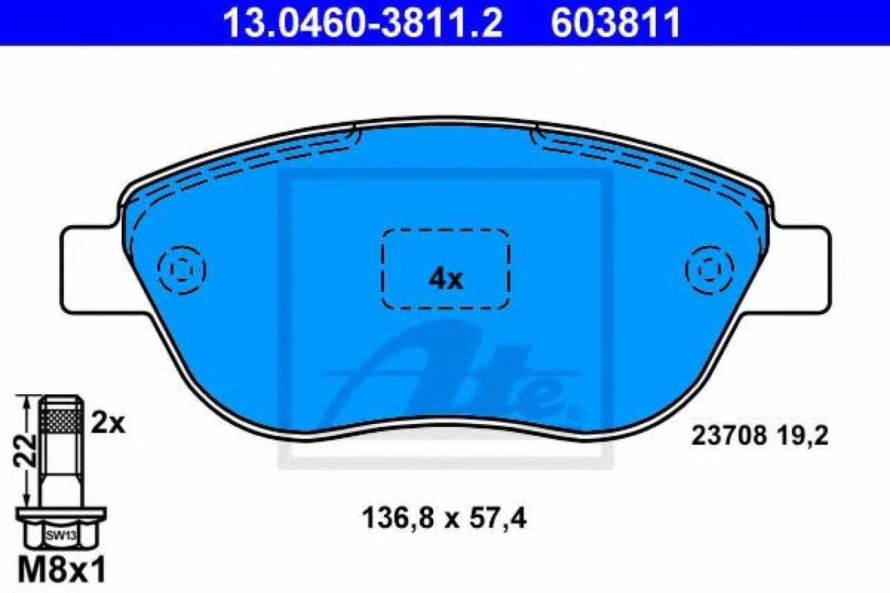 Set placute frana,frana disc PEUGEOT PARTNER combispace (5F) (1996 - 2012) ATE 13.0460-3811.2 piesa NOUA