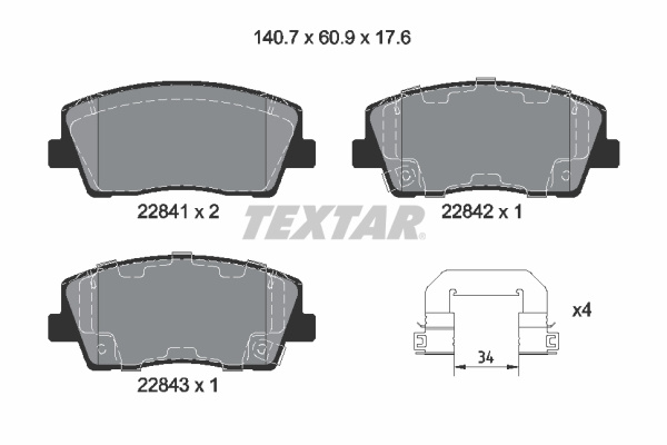 Set placute frana,frana disc punte fata (2284101 TEXTAR) GENESIS,KIA