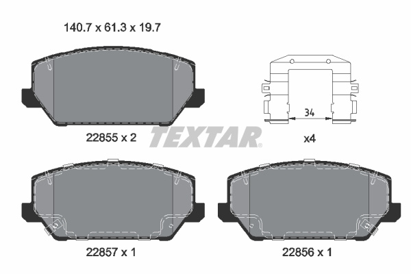 Set placute frana,frana disc punte fata (2285501 TEXTAR) HYUNDAI,KIA