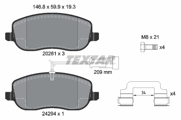 Set placute frana,frana disc punte fata (2429401 TEXTAR) FIAT