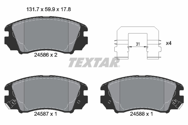 Set placute frana,frana disc punte fata (2458601 TEXTAR) HYUNDAI,KIA