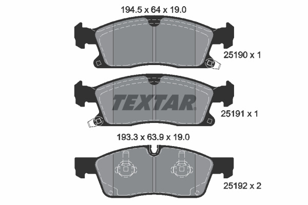 Set placute frana,frana disc punte fata (2519002 TEXTAR) DODGE,JEEP