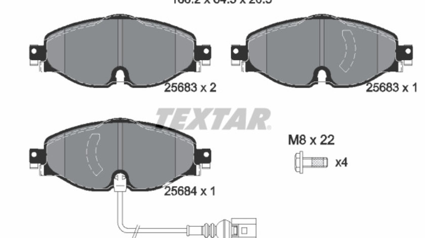 Set placute frana,frana disc punte fata (2568301 TEXTAR) AUDI,AUDI (FAW),CUPRA,SEAT,SKODA,SKODA (SVW),VW,VW (FAW),VW (SVW)