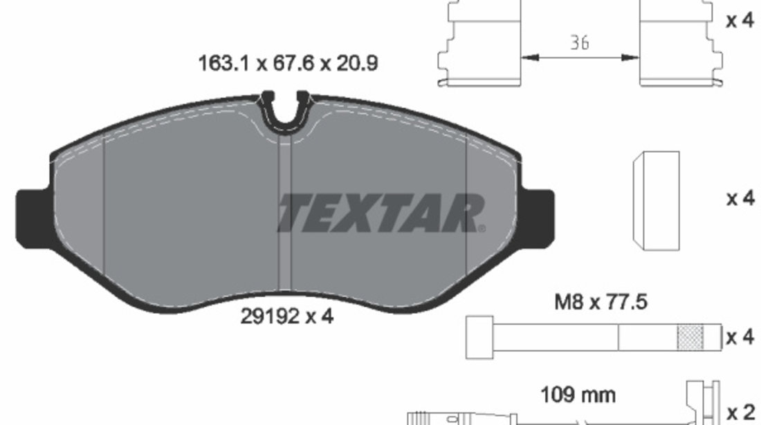 Set placute frana,frana disc punte fata (2919202 TEXTAR) DODGE,FREIGHTLINER,MERCEDES-BENZ,MERCEDES-BENZ (FJDA),VW