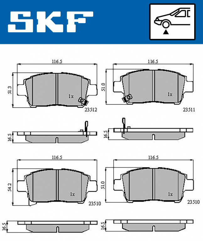 Set placute frana,frana disc punte fata (VKBP80382A SKF) GREAT WALL,TOYOTA
