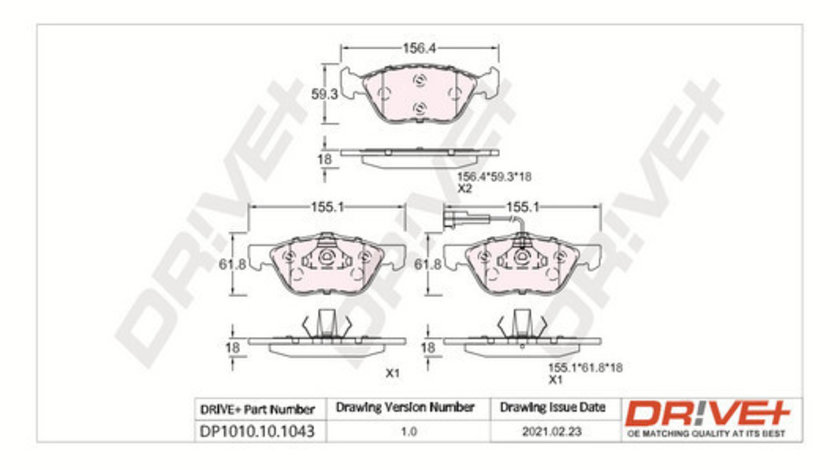 Set placute frana,frana disc punte fata (DP1010101043 DRIVE) ALFA ROMEO,FIAT,LANCIA,MERCEDES-BENZ