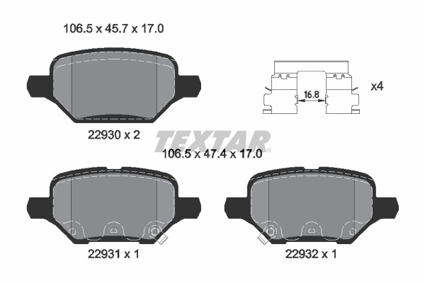 Set placute frana,frana disc puntea spate (2293001 TEXTAR) OPEL,VAUXHALL