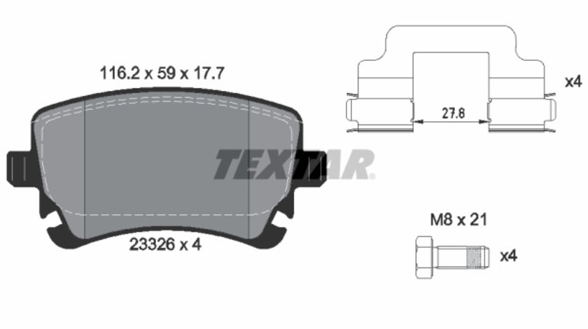 Set placute frana,frana disc puntea spate (2332601 TEXTAR) AUDI,AUDI (FAW),VW