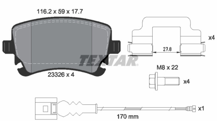 Set placute frana,frana disc puntea spate (2332602 TEXTAR) AUDI (FAW),HONGQI,VW