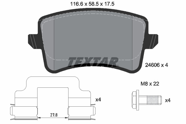 Set placute frana,frana disc puntea spate (2460601 TEXTAR) AUDI,AUDI (FAW)