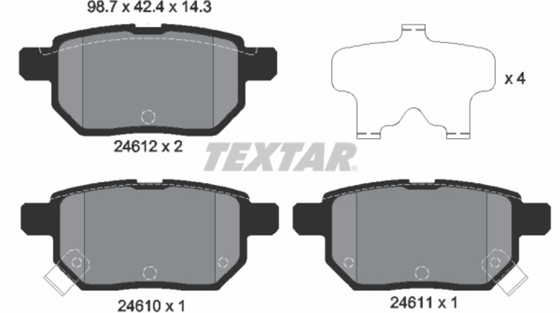 Set placute frana,frana disc puntea spate (2461001 TEXTAR) ASTON MARTIN,GREAT WALL,HAVAL,JAC,LIFAN,PONTIAC,SCION,SUBARU,TOYOTA,TOYOTA (FAW),TOYOTA (GAC),ZOTYE