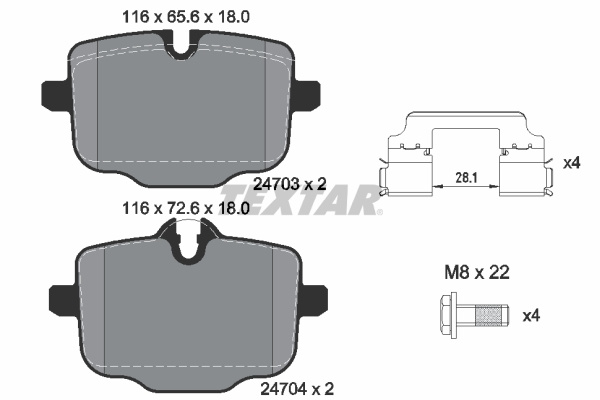 Set placute frana,frana disc puntea spate (2470381 TEXTAR) BMW