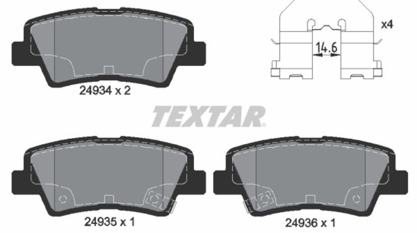 Set placute frana,frana disc puntea spate (2493401 TEXTAR) CHANGAN,ENGLON,GEELY,GLEAGLE,HYUNDAI,HYUNDAI (BEIJING),KIA,KIA (DYK),SSANGYONG