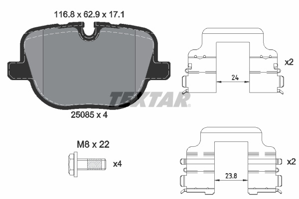Set placute frana,frana disc puntea spate (2508501 TEXTAR) LAND ROVER