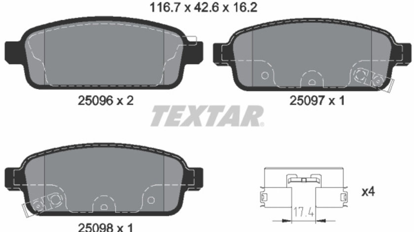 Set placute frana,frana disc puntea spate (2509681 TEXTAR) BUICK,BUICK (SGM),CADILLAC,CHEVROLET,CHEVROLET (SGM),HOLDEN,OPEL,VAUXHALL