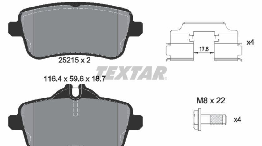 Set placute frana,frana disc puntea spate (2521502 TEXTAR) MERCEDES-BENZ