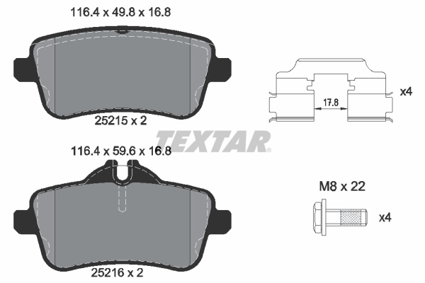 Set placute frana,frana disc puntea spate (2521505 TEXTAR) MERCEDES-BENZ