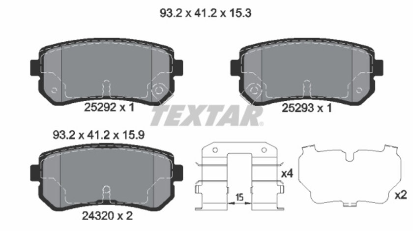 Set placute frana,frana disc puntea spate (2529201 TEXTAR) CHANGAN,HAWTAI,HYUNDAI,HYUNDAI (BEIJING),JAC,KIA,KIA (DYK),NAZA,SOUEAST