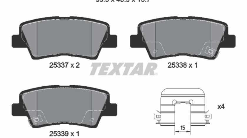 Set placute frana,frana disc puntea spate (2533707 TEXTAR) HYUNDAI,HYUNDAI (BEIJING),KIA,KIA (DYK)