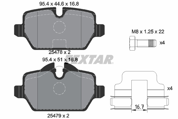Set placute frana,frana disc puntea spate (2547801 TEXTAR) MINI