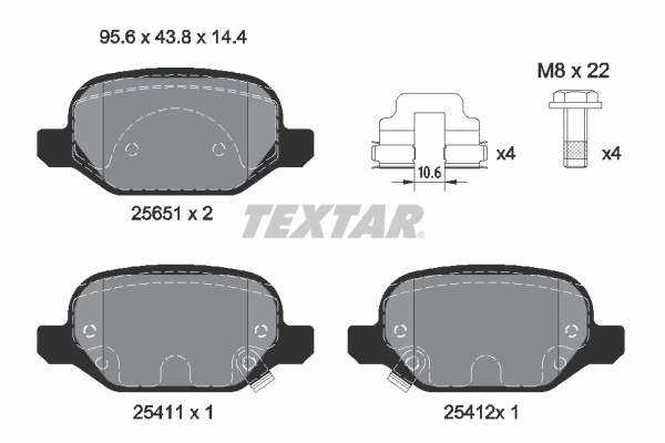 Set placute frana,frana disc puntea spate (2565101 TEXTAR) FIAT