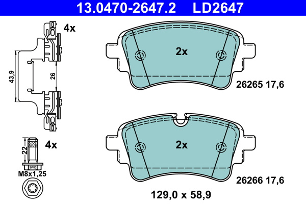 Set placute frana,frana disc puntea spate (13047026472 ATE) AUDI