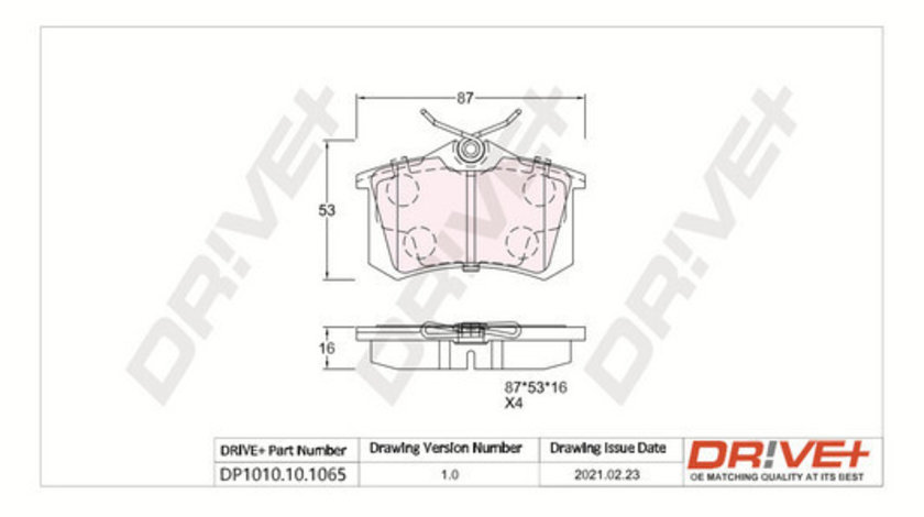 Set placute frana,frana disc puntea spate (DP1010101065 DRIVE) AUDI,Citroen,DS,FIAT,FORD,LANCIA,MG (SAIC),NISSAN,OPEL,PEUGEOT,RENAULT,SEAT,SKODA,VW,ZHONGHUA(BRILLIANCE)