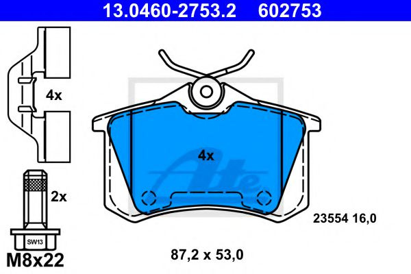 Set placute frana,frana disc RENAULT GRAND SCENIC III (JZ0/1) (2009 - 2016) ATE 13.0460-2753.2 piesa NOUA