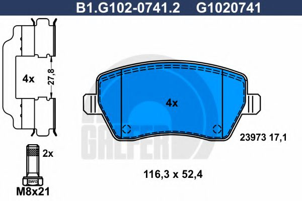 Set placute frana,frana disc RENAULT KANGOO BE BOP (KW0/1) (2009 - 2016) GALFER B1.G102-0741.2 piesa NOUA