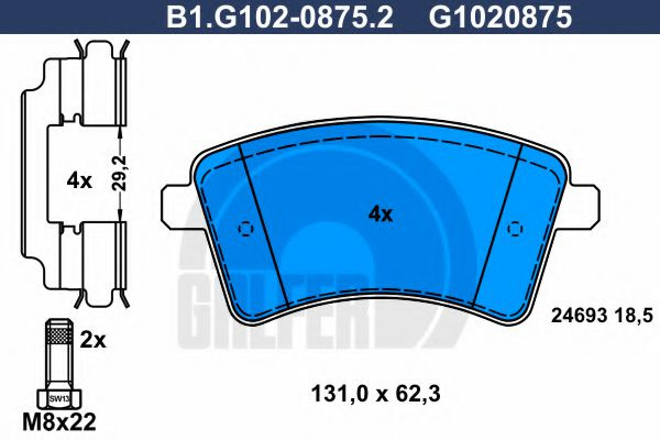 Set placute frana,frana disc RENAULT KANGOO BE BOP (KW0/1) (2009 - 2016) GALFER B1.G102-0875.2 piesa NOUA