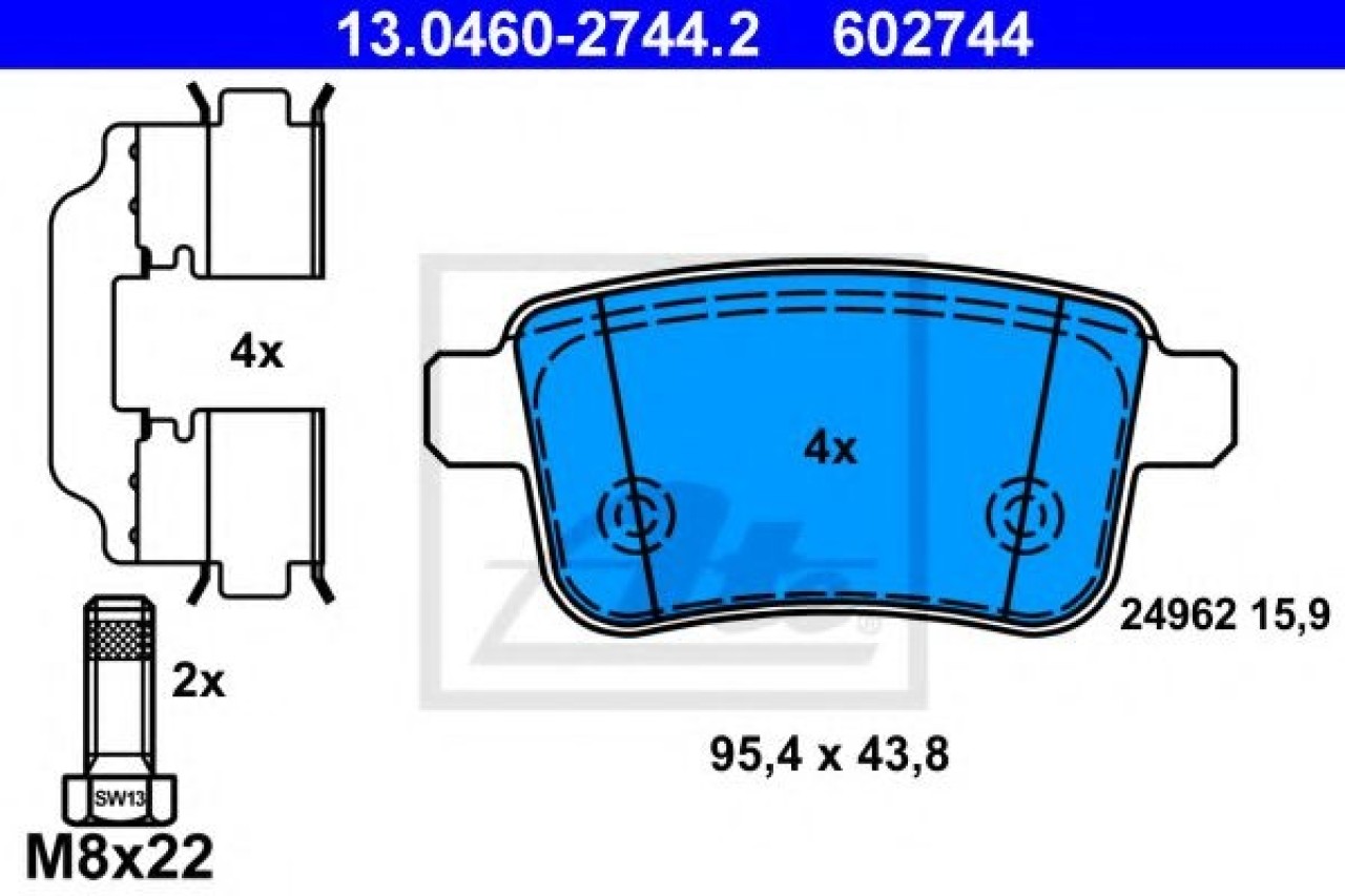 Set placute frana,frana disc RENAULT KANGOO / GRAND KANGOO (KW0/1) (2008 - 2016) ATE 13.0460-2744.2 piesa NOUA