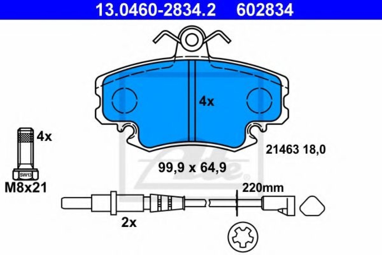 Set placute frana,frana disc RENAULT MEGANE I (BA0/1) (1995 - 2004) ATE 13.0460-2834.2 piesa NOUA