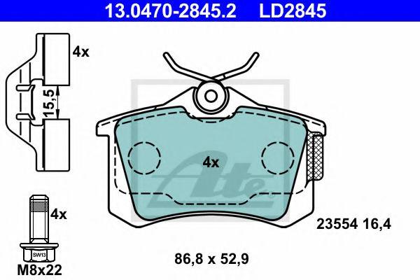 Set placute frana,frana disc RENAULT MODUS / GRAND MODUS (F/JP0) (2004 - 2016) ATE 13.0470-2845.2 piesa NOUA