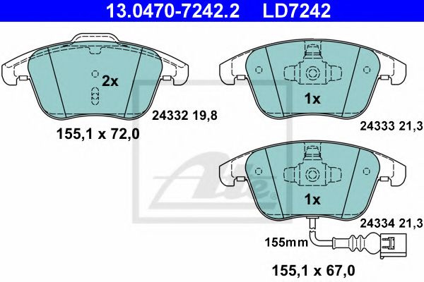 Set placute frana,frana disc SEAT ALHAMBRA (710, 711) (2010 - 2016) ATE 13.0470-7242.2 piesa NOUA
