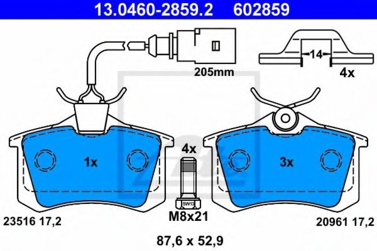 Set placute frana,frana disc SEAT ALHAMBRA (7V8, 7V9) (1996 - 2010) ATE 13.0460-2859.2 piesa NOUA