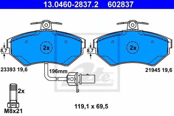 Set placute frana,frana disc SEAT EXEO ST (3R5) (2009 - 2016) ATE 13.0460-2837.2 piesa NOUA