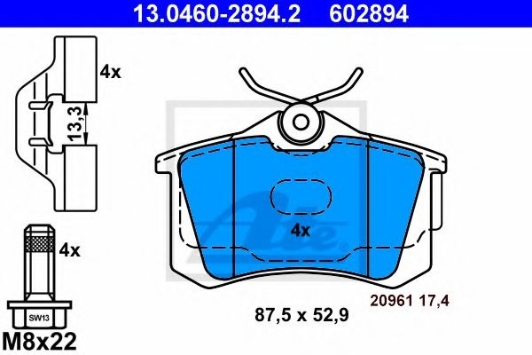 Set placute frana,frana disc SEAT IBIZA V ST (6J8, 6P8) (2010 - 2016) ATE 13.0460-2894.2 piesa NOUA