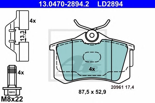 Set placute frana,frana disc SEAT IBIZA V ST (6J8, 6P8) (2010 - 2016) ATE 13.0470-2894.2 piesa NOUA