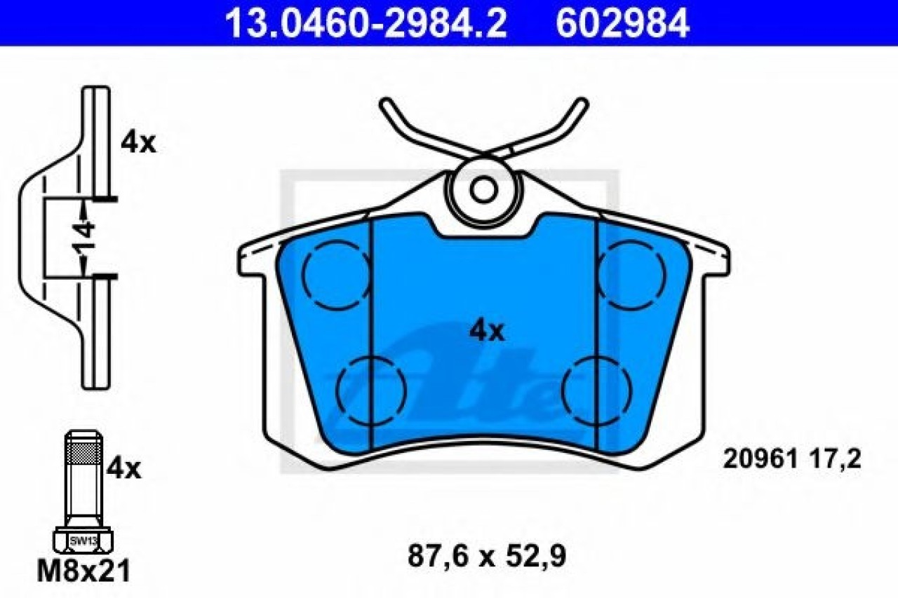Set placute frana,frana disc SEAT TOLEDO I (1L) (1991 - 1999) ATE 13.0460-2984.2 piesa NOUA