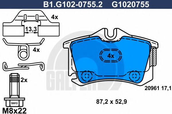 Set placute frana,frana disc SKODA FABIA II Combi (2007 - 2014) GALFER B1.G102-0755.2 piesa NOUA