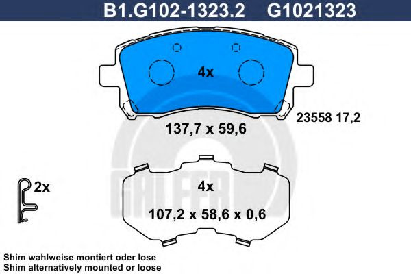 Set placute frana,frana disc SUBARU LEGACY III Combi (BE, BH) (1998 - 2003) GALFER B1.G102-1323.2 piesa NOUA