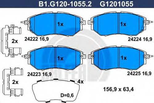 Set placute frana,frana disc SUBARU LEGACY IV (BL, BP) (2003 - 2016) GALFER B1.G120-1055.2 piesa NOU...