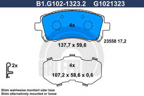 Set placute frana,frana disc SUBARU OUTBACK (BE, BH) (1998 - 2003) GALFER B1.G102-1323.2 piesa NOUA