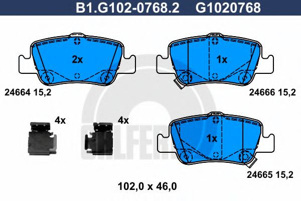 Set placute frana,frana disc TOYOTA AURIS (NRE15, ZZE15, ADE15, ZRE15, NDE15) (2006 - 2012) GALFER B1.G102-0768.2 piesa NOUA