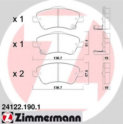Set placute frana,frana disc TOYOTA AURIS (NRE15, ZZE15, ADE15, ZRE15, NDE15) (2006 - 2012) ZIMMERMANN 24122.190.1 piesa NOUA