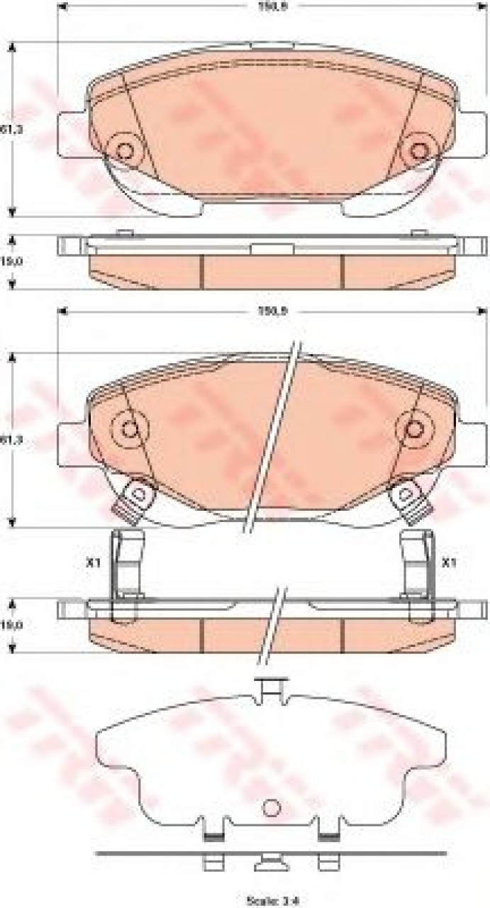 Set placute frana,frana disc TOYOTA AVENSIS combi (ZRT27, ADT27) (2009 - 2016) TRW GDB3518 piesa NOUA