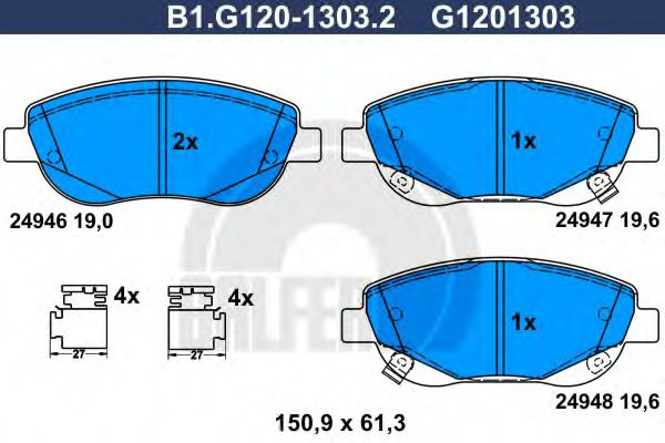 Set placute frana,frana disc TOYOTA AVENSIS Limuzina (ZRT27, ADT27) (2008 - 2016) GALFER B1.G120-1303.2 piesa NOUA