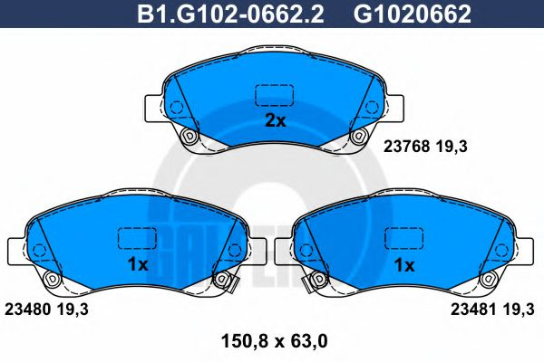 Set placute frana,frana disc TOYOTA AVENSIS Limuzina (T25) (2003 - 2008) GALFER B1.G102-0662.2 piesa NOUA