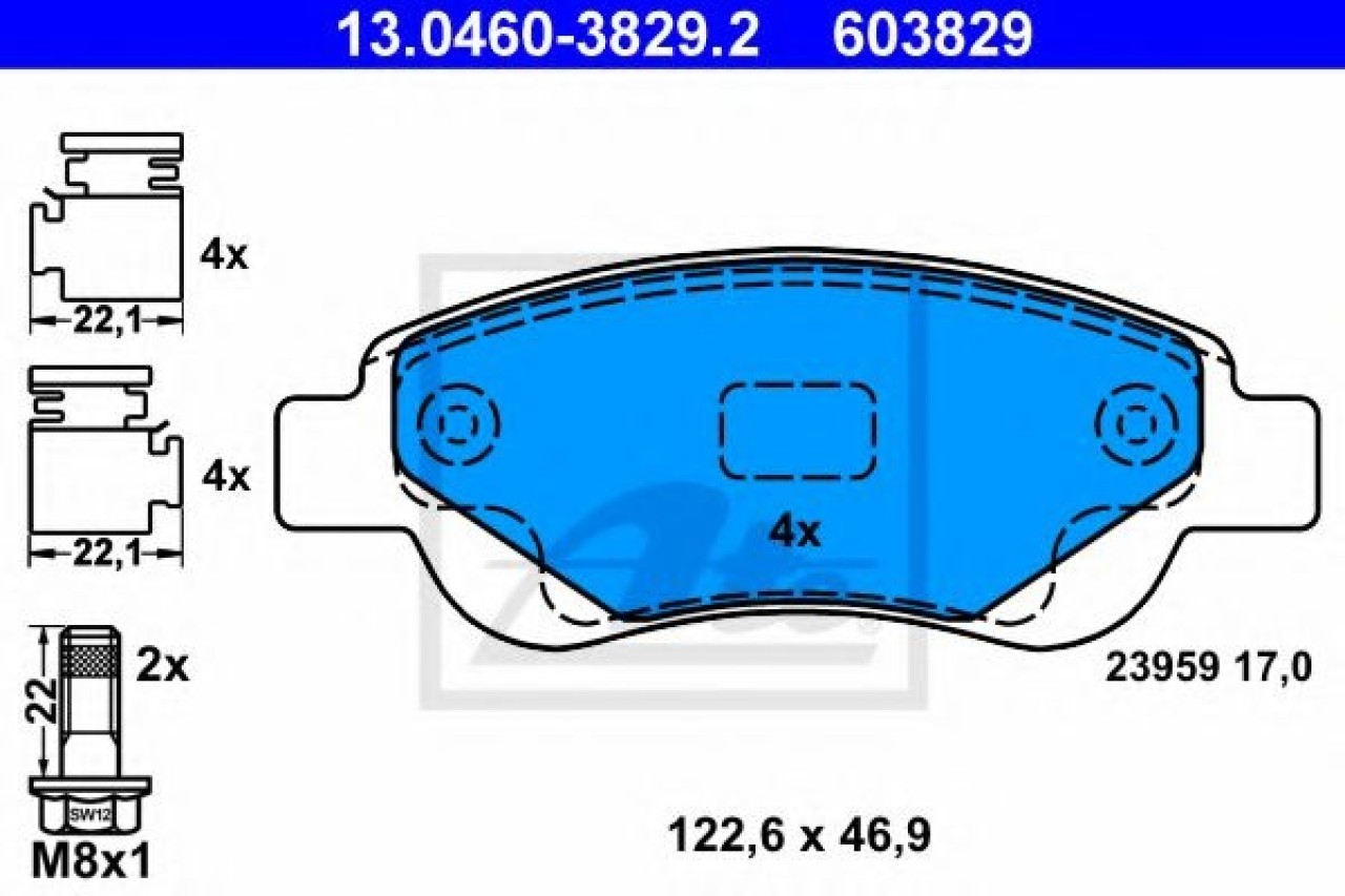 Set placute frana,frana disc TOYOTA AYGO (WNB1, KGB1) (2005 - 2014) ATE 13.0460-3829.2 piesa NOUA